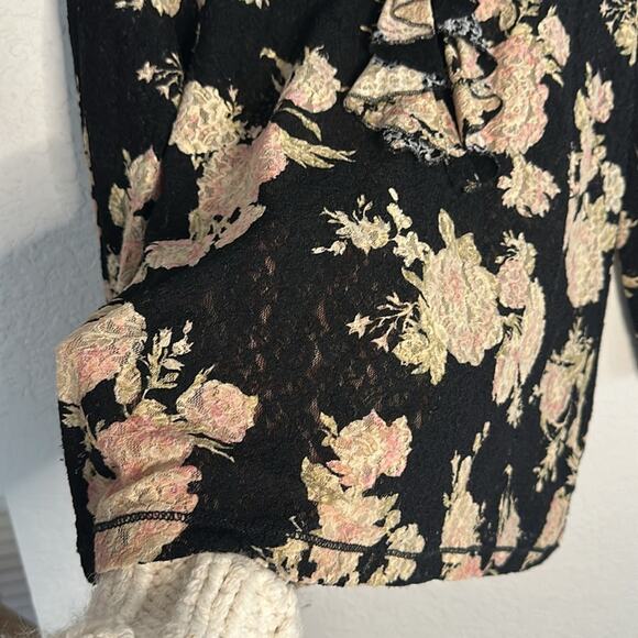 Ralph Lauren Gauzy Lace Long Sleeve Black Top Goth Ruffle Vampire Stretchy XL - Picture 5 of 7